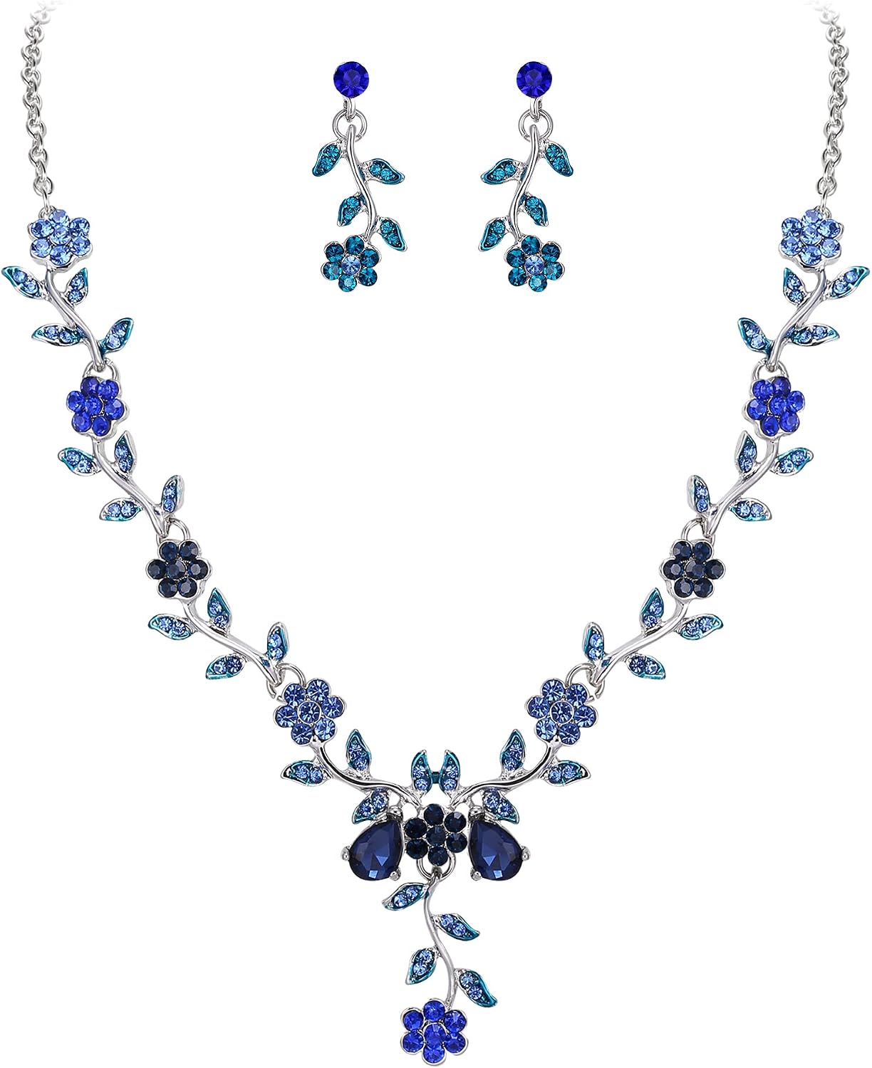 Thumbnail 6 de Clearine Donna Set gioielli matrimonio con foglia, cluster e cristalli: collana con ciondolo e orecchini pendenti