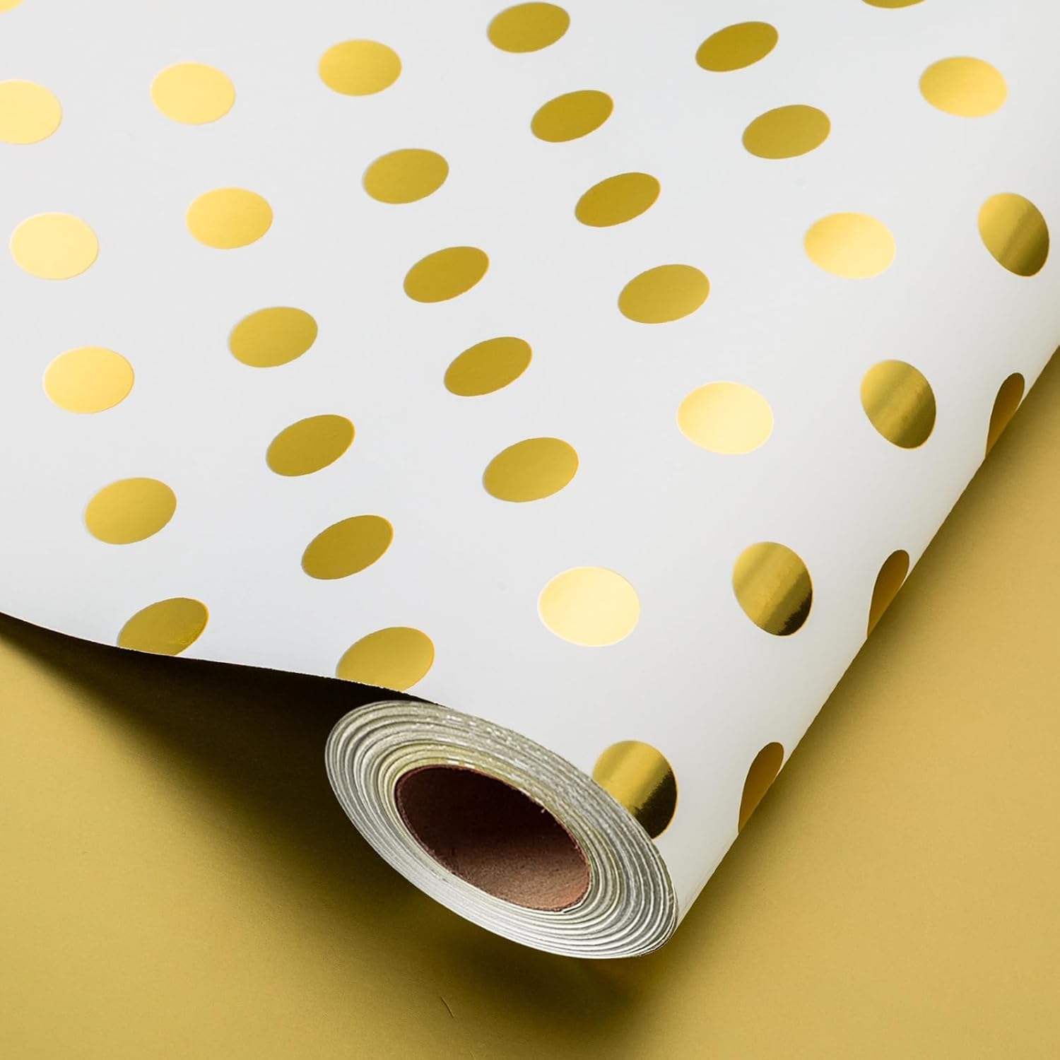 Thumbnail 1 de Wikadlik Geschenkpapierrolle mit goldenen Punkten, 43 cm x 10 m (weiß) für Anlässe wie Geburtstag & Weihnachten