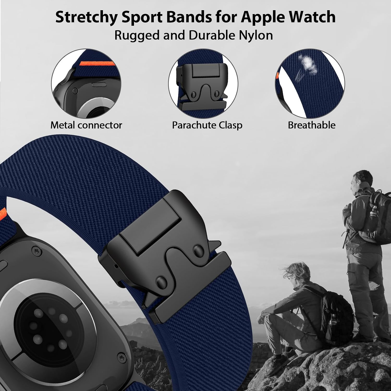 Thumbnail 1 de Elastisches Nylon Armband für Apple Watch Ultra 3/2/1 – Sportband mit Fallschirmverschluss