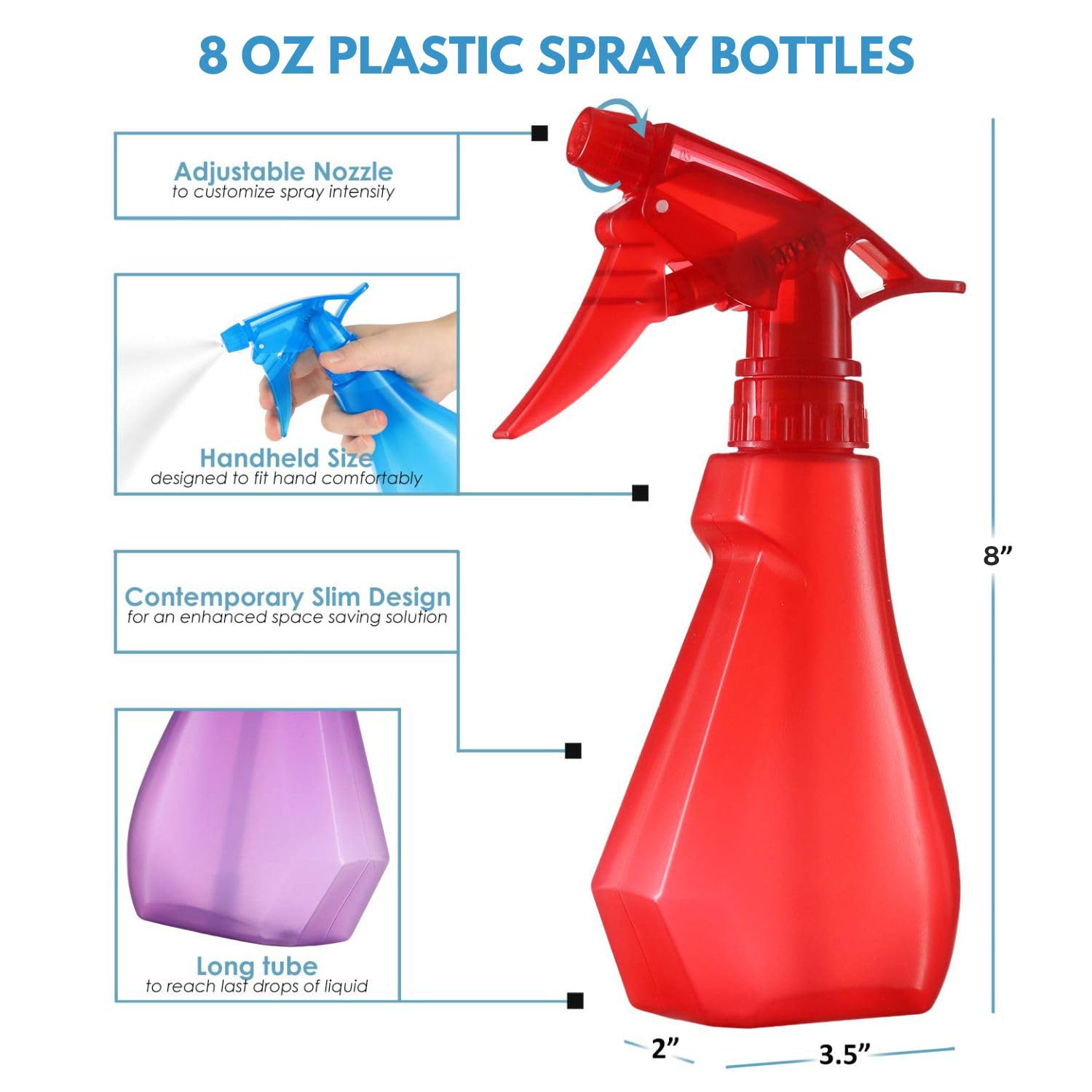 Thumbnail 1 de DilaBee 8oz 4-Pack Empty Spray Bottles: Multi-Color, BPA-Free, Heavy-Duty Water Sprayers