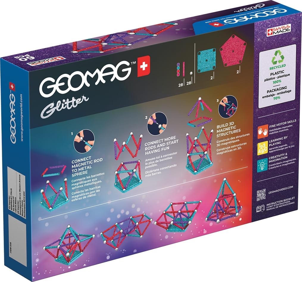 Detalle de Geomag Glitter 60 pièces jeu magnétique 🧩