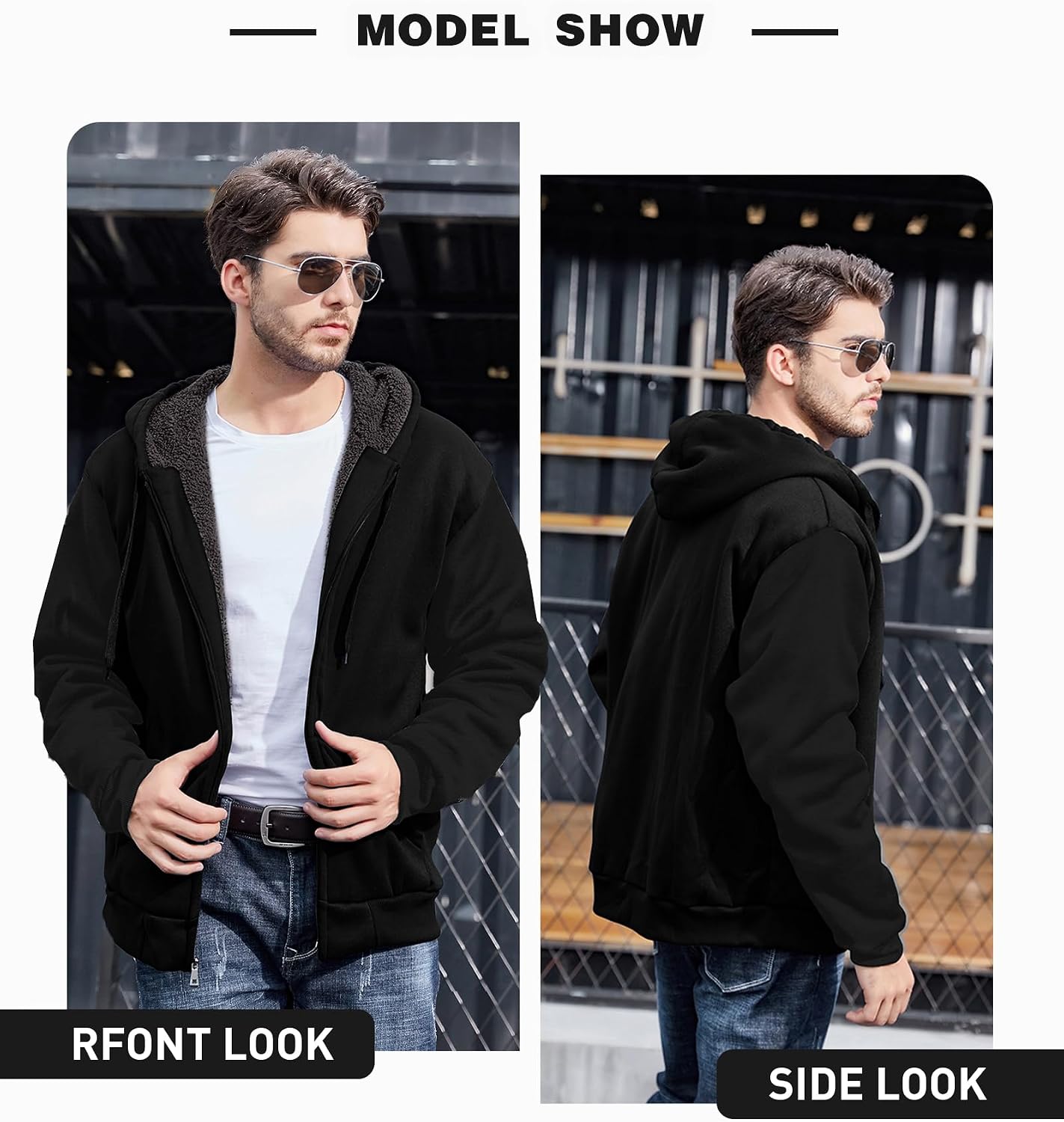 Detalle 2 de ZITY Men's Sherpa-Lined Zip-Up Hoodie