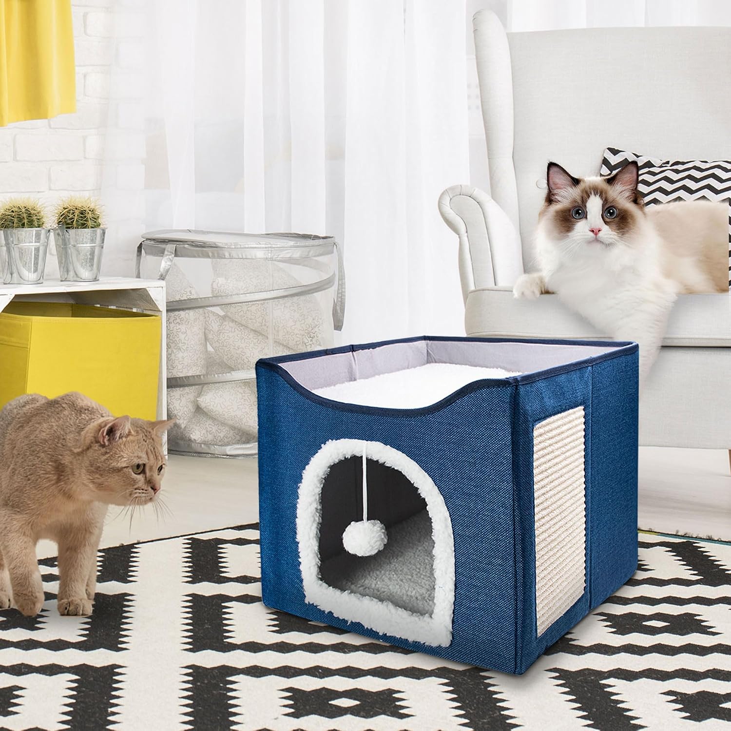 Detalle 2 de FURRYPAWS Katzenhöhle – gemütliches Katzenhaus für drinnen & draußen mit waschbaren Kissen