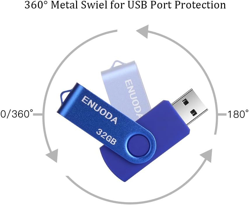 Detalle de ENUODA USB Stick 32GB USB 2.0 – Rotierender Metallkappenschutz, Blau