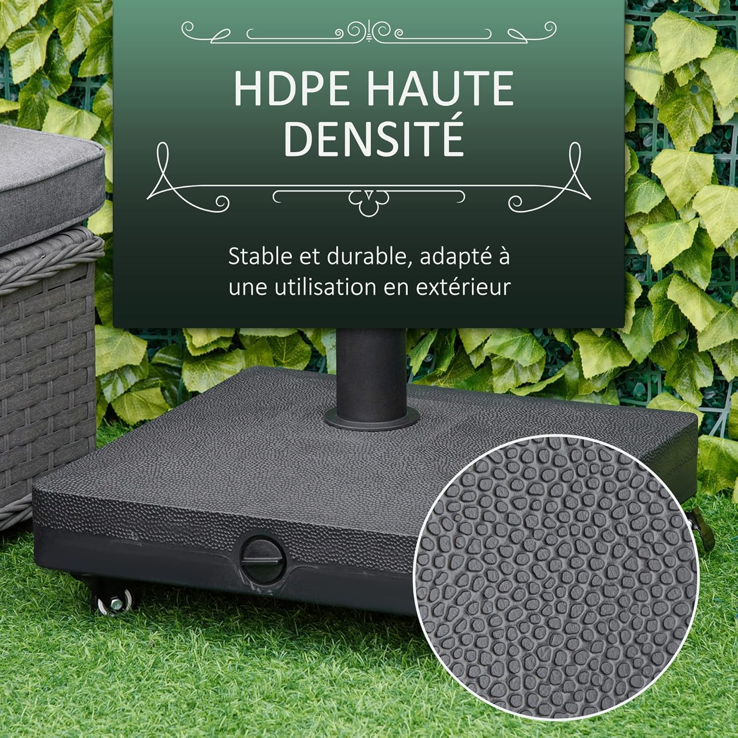 Thumbnail 5 de Outsunny pied de parasol carré à remplir avec 4 roulettes (HDPE noir) – base de lestage