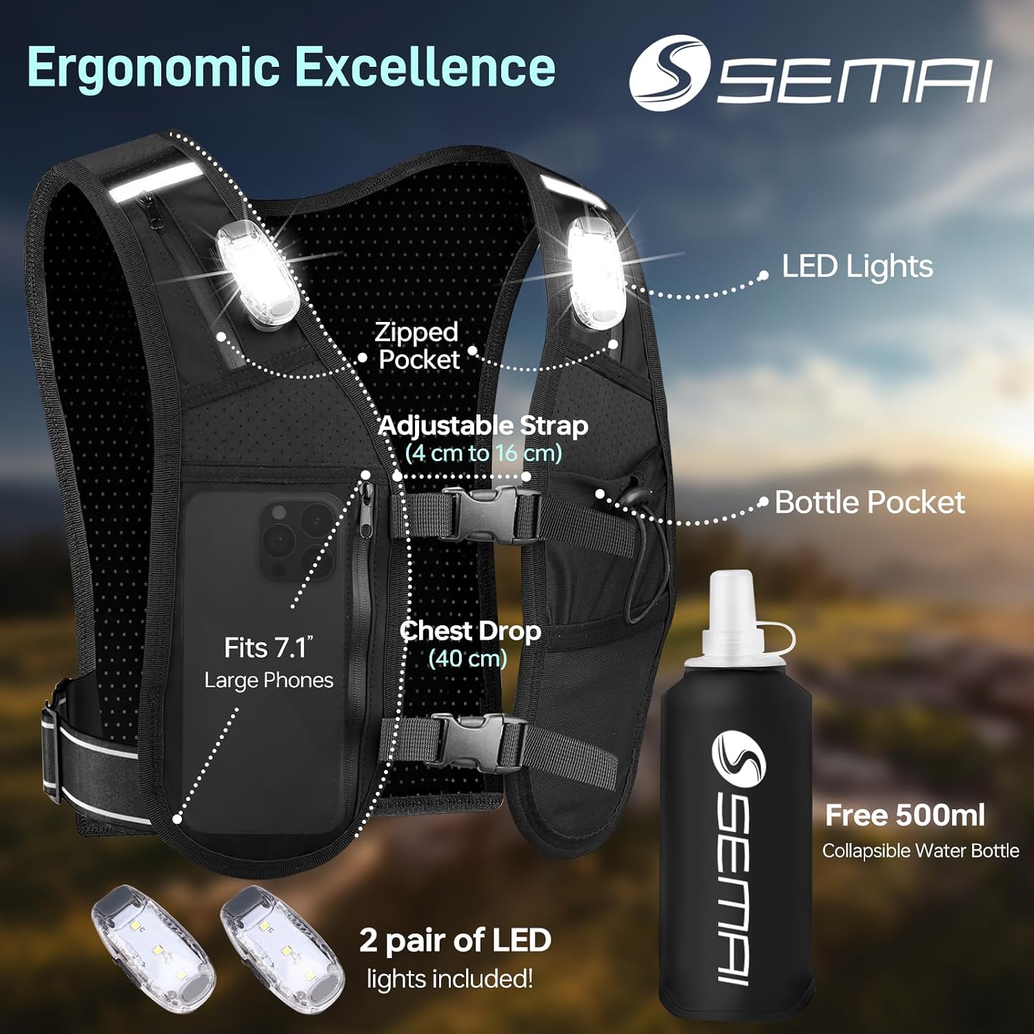 Thumbnail 4 de semai LED Running Vest 500 ml hydration vest 🏃♀