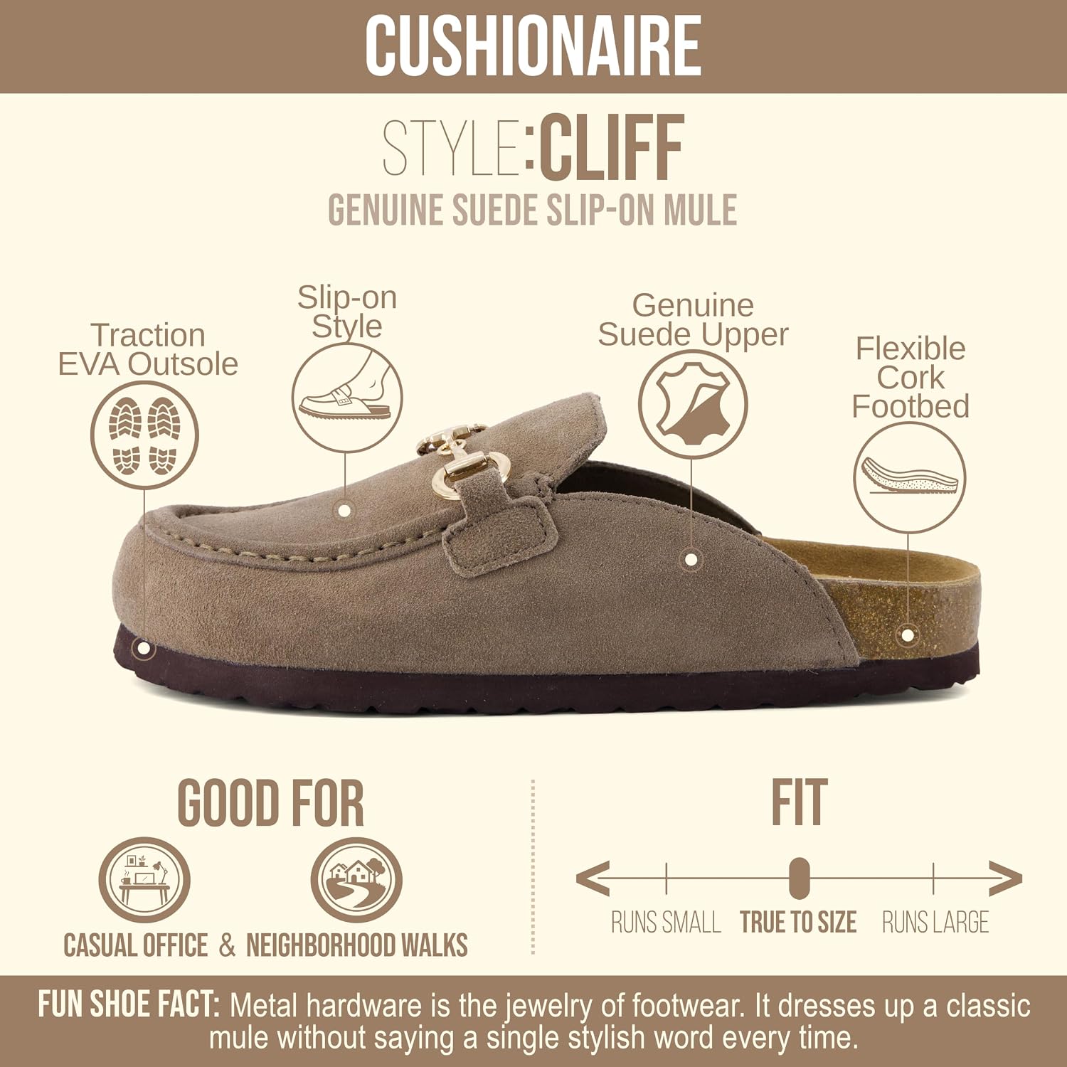Detalle 2 de CUSHIONAIRE Cliff Suede Clog Mules for Women with Cork Footbed
