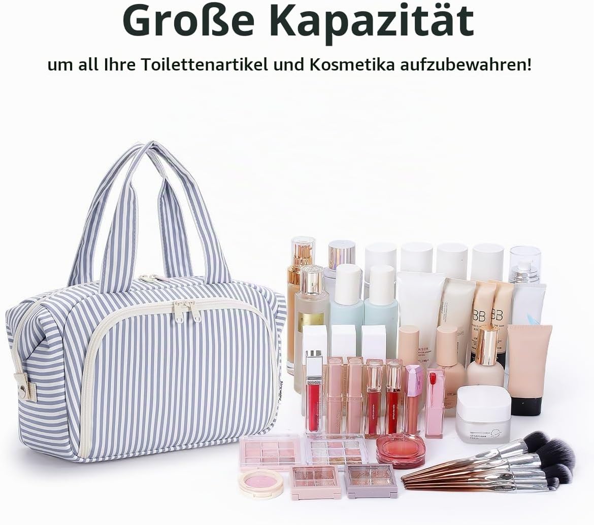 Thumbnail 4 de Narwey Großer Kulturtasche Damen – Kosmetiktasche Groß, wasserdicht, Reise-Organizer (Graublauer Streifen)