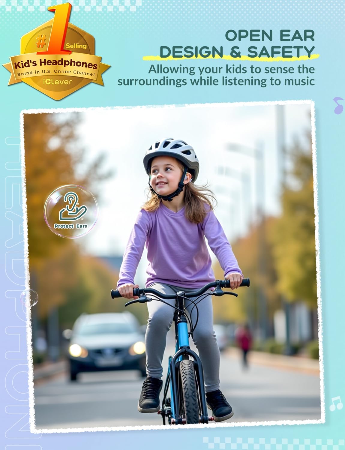 Thumbnail 1 de iClever Kids Wireless Open-Ear Headphones (Bluetooth 5.4) with 74/85dBA Safe Volume Limit, Purple Green