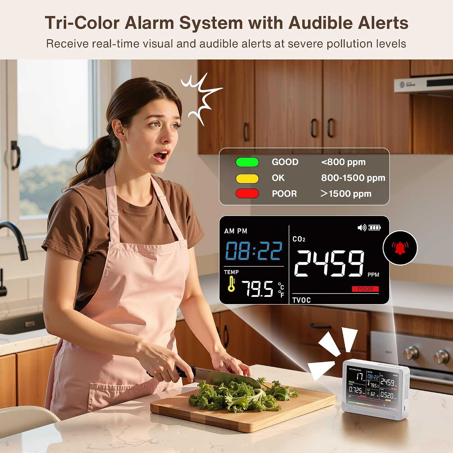 Detalle 2 de YNAK 16-in-1 Indoor Air Quality Monitor with 5.5-Inch HD Color Screen