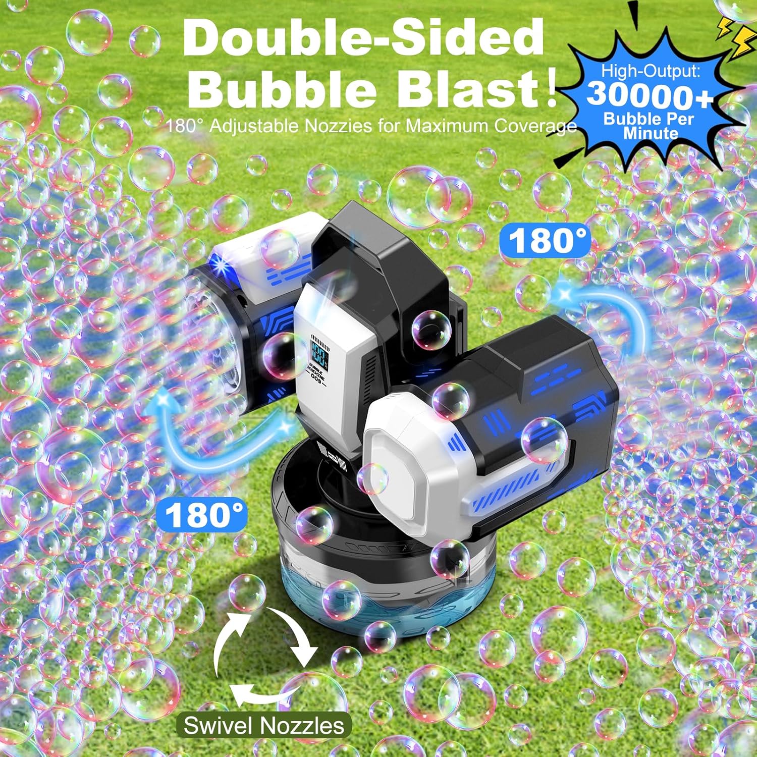 Thumbnail 4 de Rechargeable Bubble Machine with RGB Lights: 30,000 Bubbles per Minute, 360° Coverage, and Remote Control