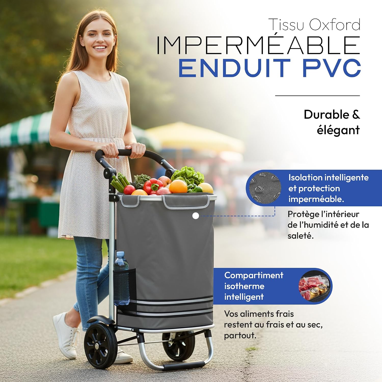 Detalle 2 de Dimono Chariot de Courses Trolley Pliable 3 en 1 – 56 L avec compartiment réfrigéré, gris
