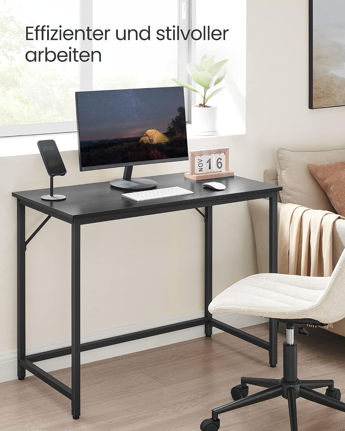 Detalle de VASAGLE Computertisch LWD041K01 (100 x 50 x 76 cm) in Kamelbraun/Schwarz – stabiler Bürotisch fürs Arbeitszimmer