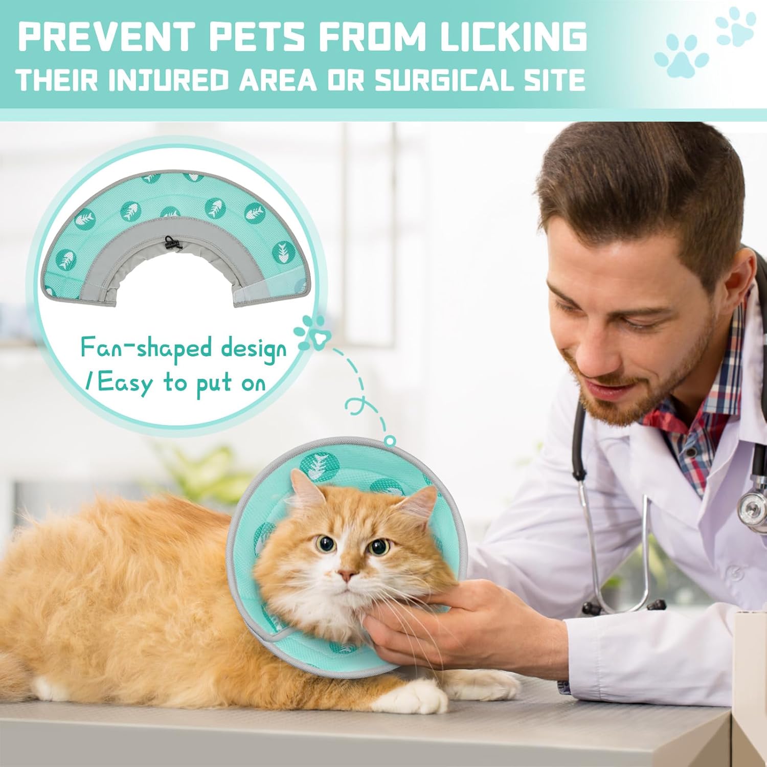 Thumbnail 6 de Supet Cat Cone Collar Soft EPE Adjustable Recovery Collar (Green, S)