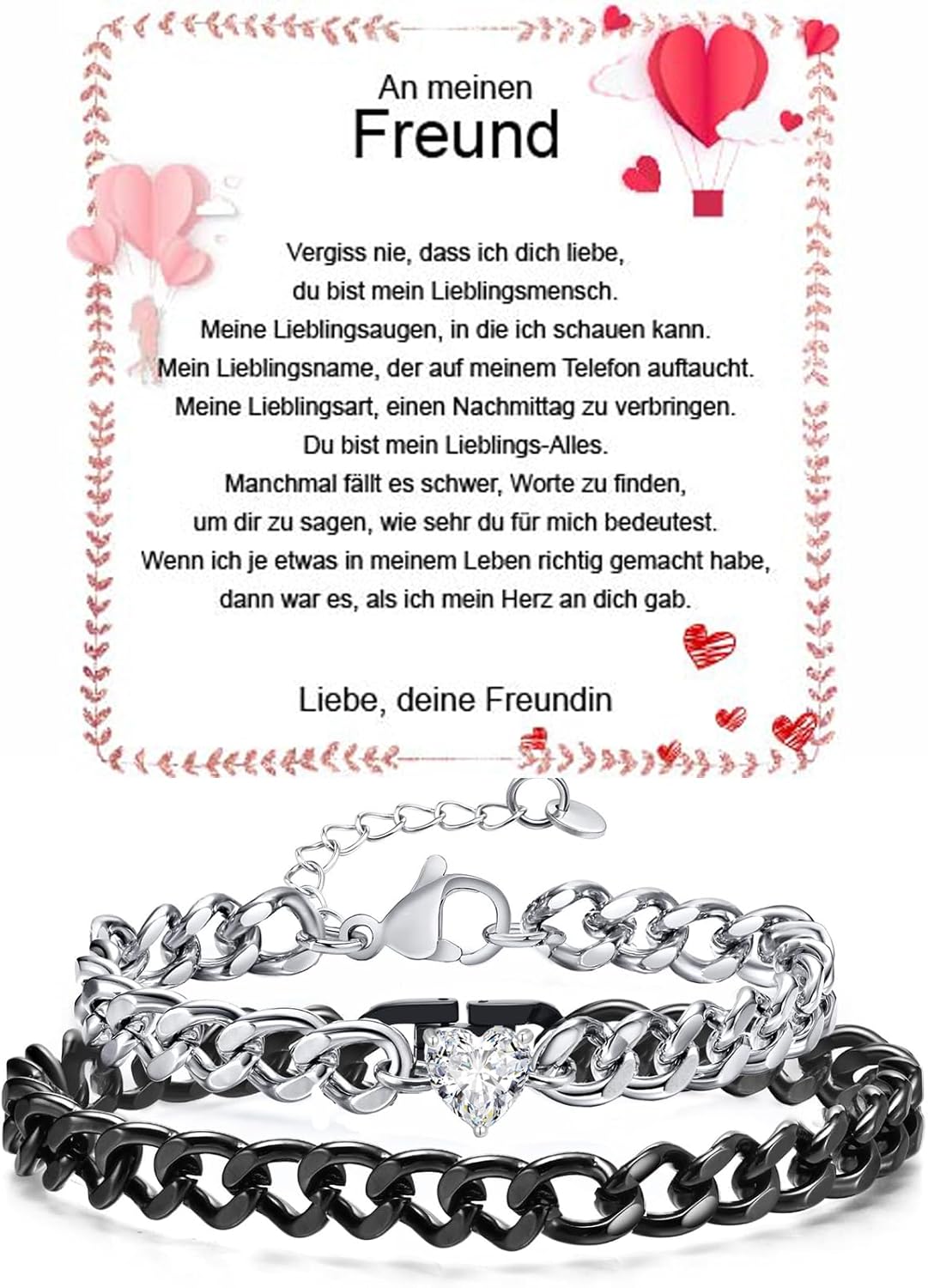 Thumbnail 6 de Fehki Partnerarmbänder aus 316L-Edelstahl (Kub anische Kette) – verstellbar, für Paare