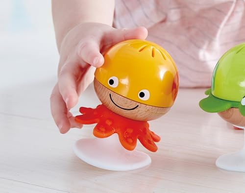 Detalle de Hape Saugnapf Rasselset – 3‑teilige Meeres‑Tier Rassel- und Beißspielzeug, für Babys ab 0 Monaten