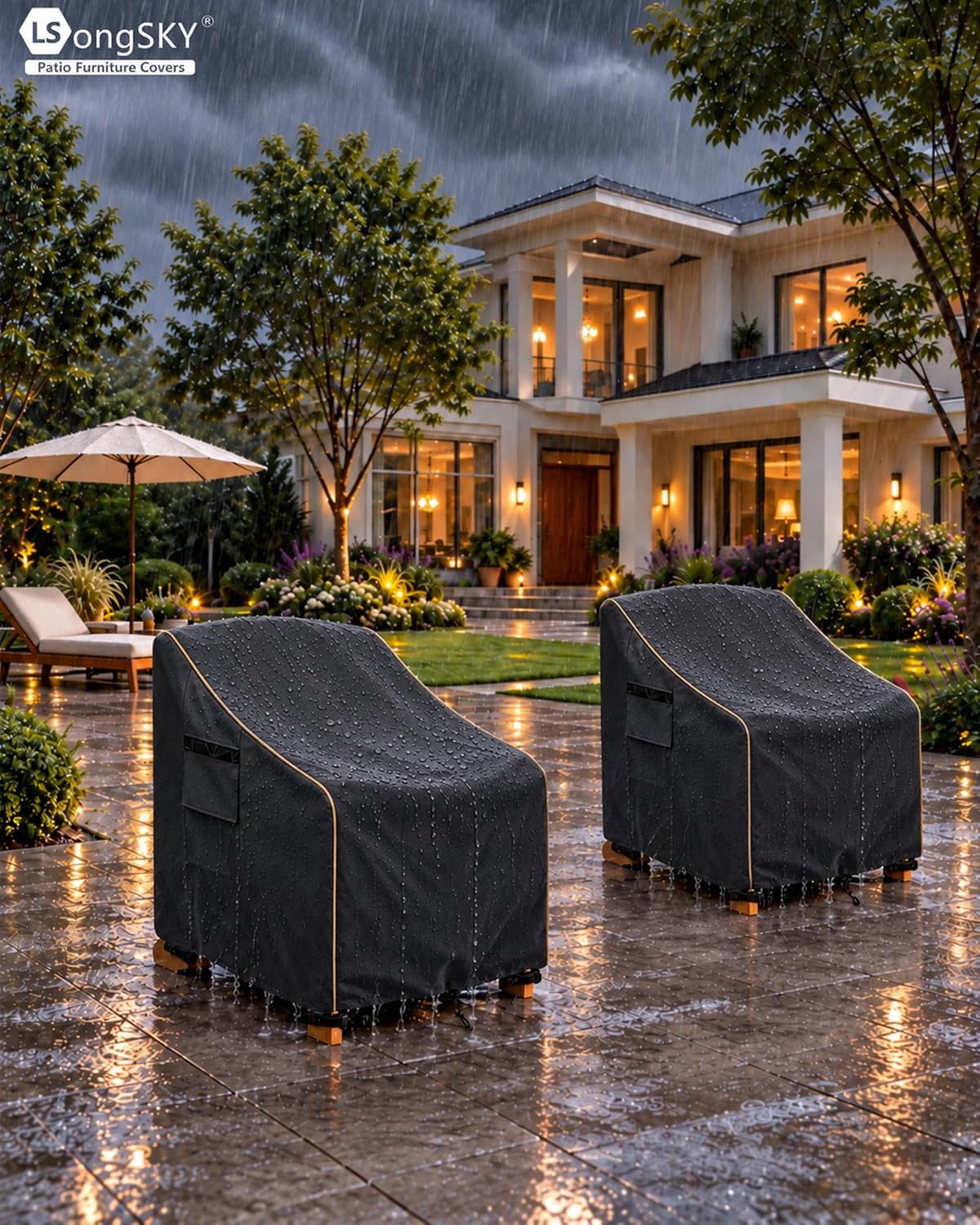 Thumbnail 4 de LSongSKY 2Pack-33"W x 35"D x 36"H Adirondack Chair Covers, Black Oxford, 2-Pack