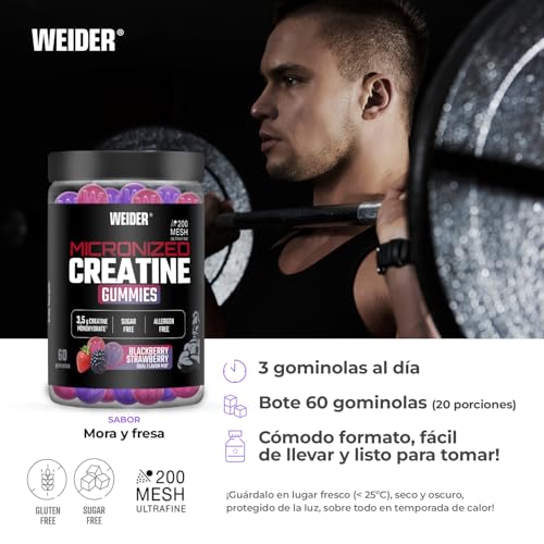 Detalle 2 de Weider Micronized Creatine Gummies, gominolas de creatina 200 MESH Fresa-Mora