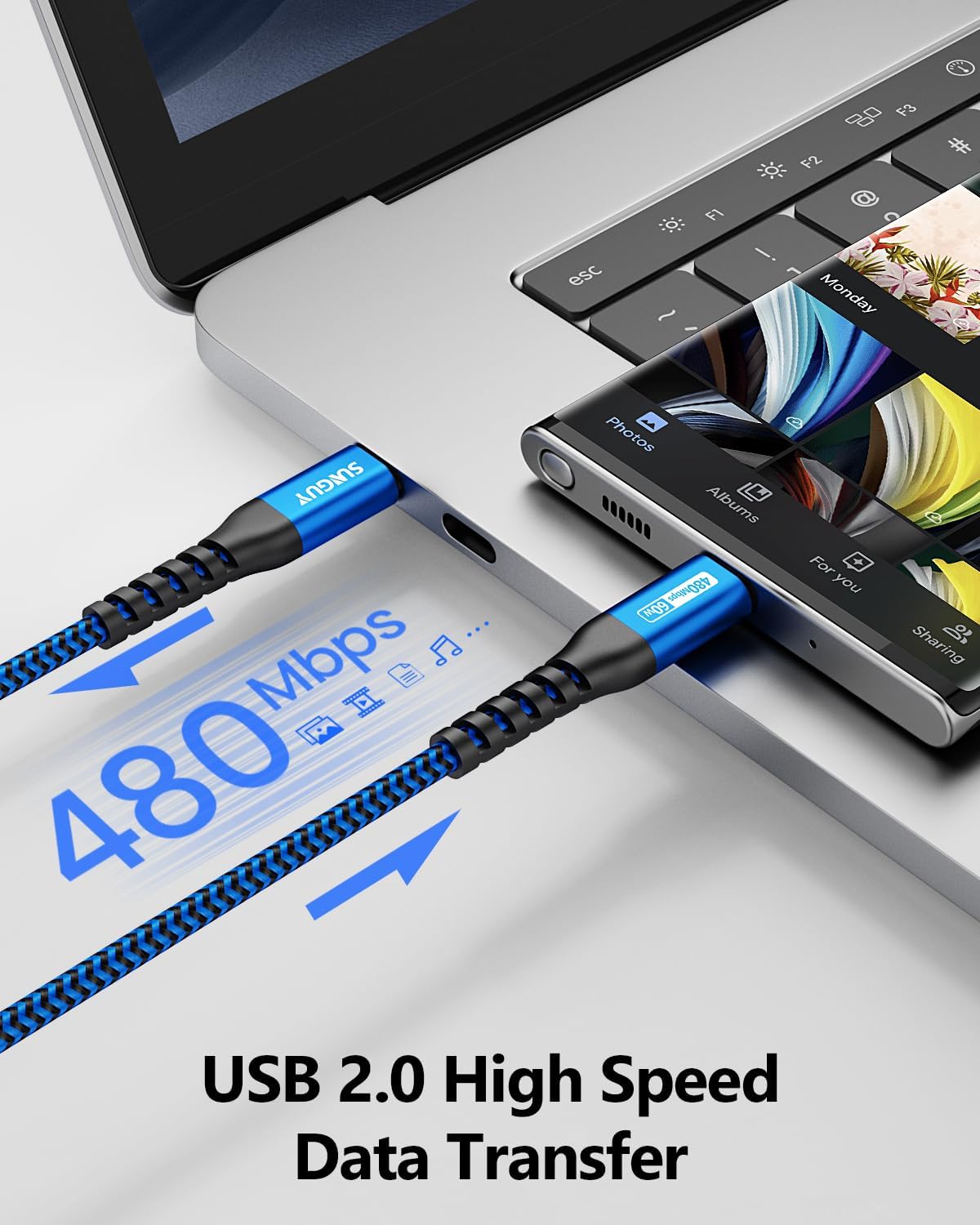 Detalle 2 de SUNGUY USB-C auf USB-C Kabel (2× 1,5 m, 60 W) – für iPhone, MacBook, iPad Pro & Galaxy