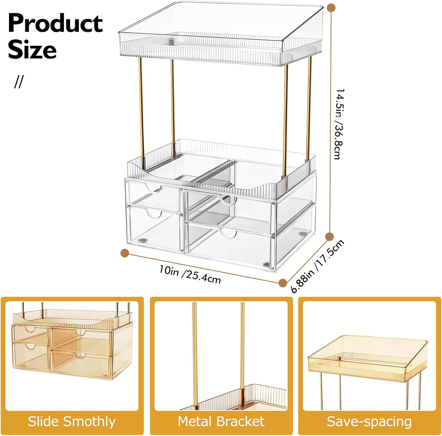 Detalle 2 de Makeup Organiser Upgraded 2-shelf, 4-drawer clear organiser