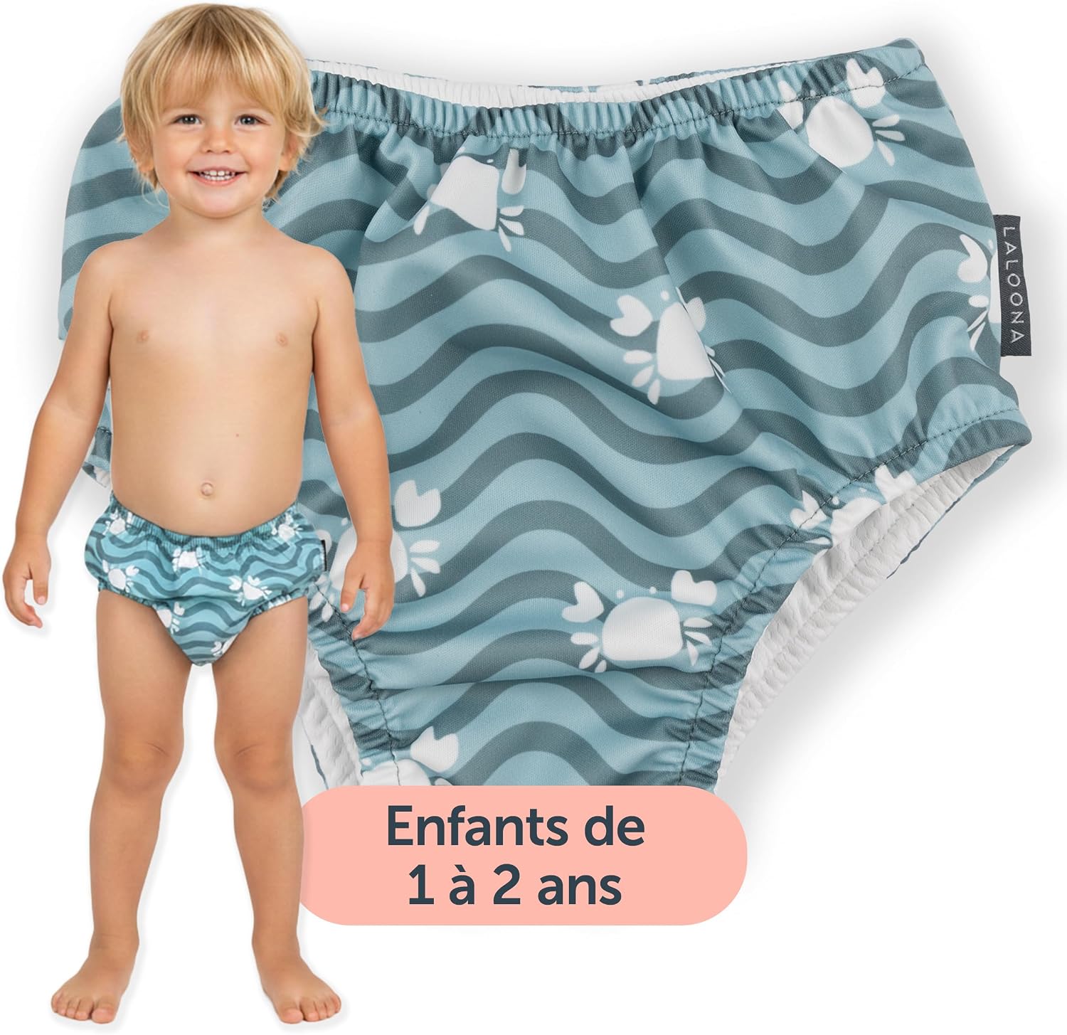 Detalle 2 de LaLoona couche de bain bébé réutilisable anti-fuite Oeko-Tex Standard 100 motif crabe vert (taille 86-92)