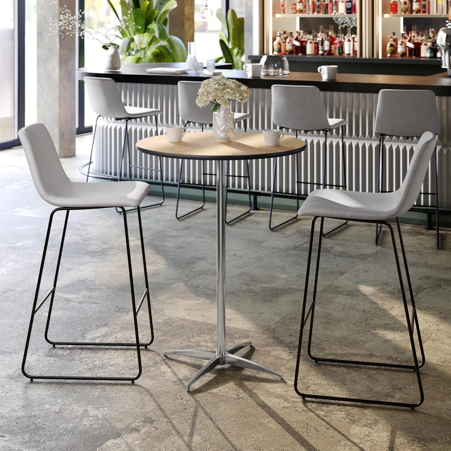 Thumbnail 1 de Flash Furniture Lars 30" Round Cocktail Table with Adjustable Columns (30" and 42") in Natural Birchwood