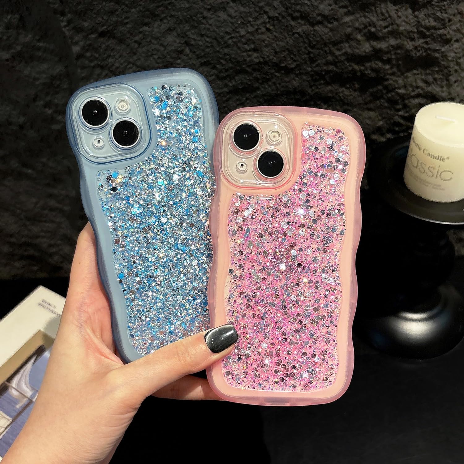 Thumbnail 6 de ZTOFERA Wavy Case for iPhone 14 (6.1"): Clear Glitter TPU Cover with Wave Frame