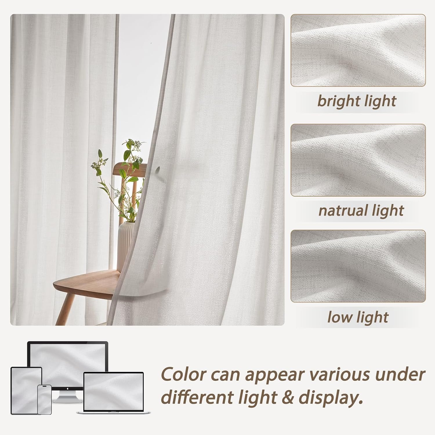 Detalle 1 de PleatedDrapes Pinch Pleated Curtains, 84-Inch Beige White Linen Blend