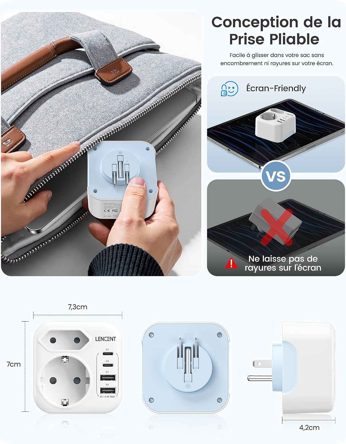 Thumbnail 5 de LENCENT Adaptateur Prise USA 6‑en‑1
