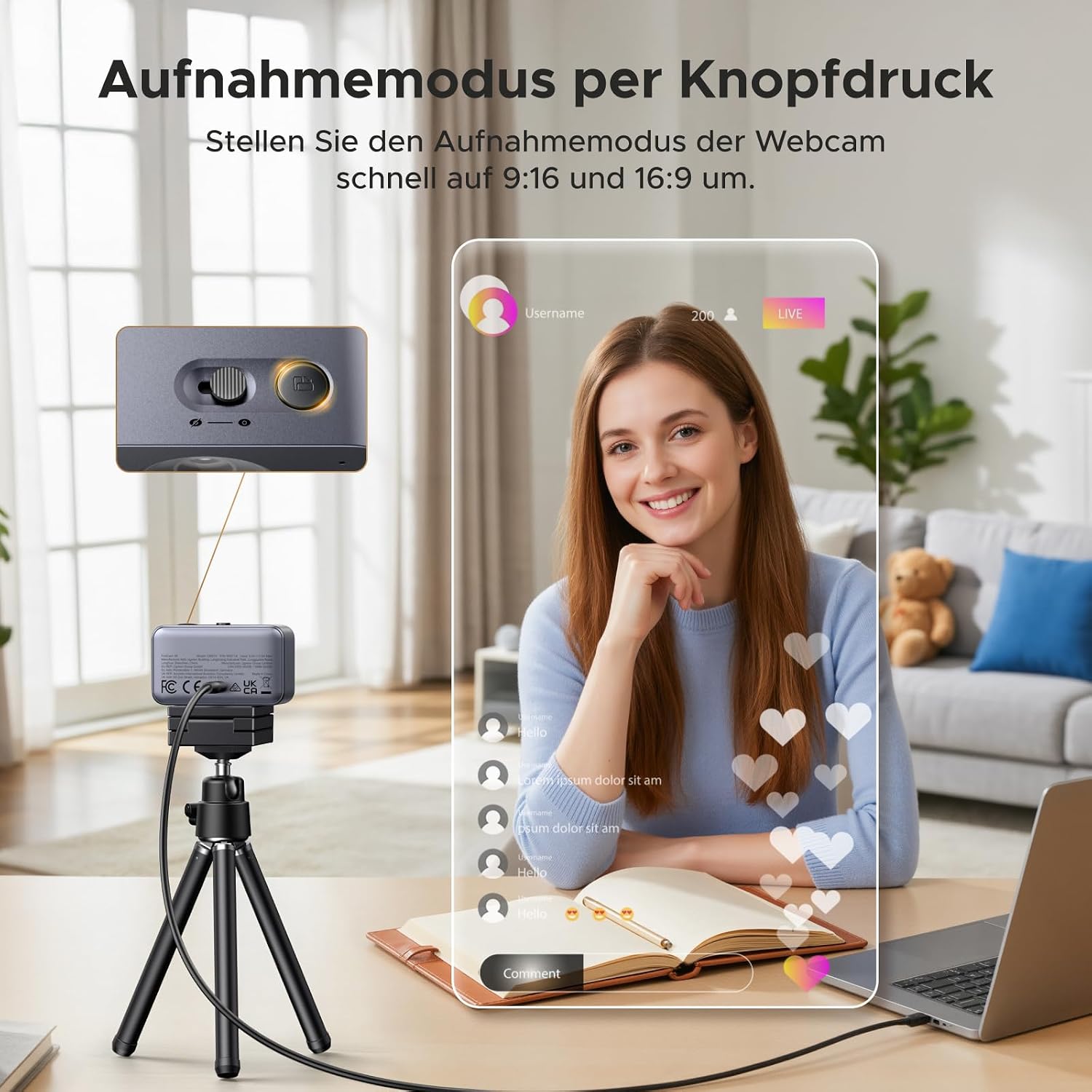 Thumbnail 6 de UGREEN FineCam 4K UHD Webcam mit Dual-Mikrofonen und Geräuschunterdrückung