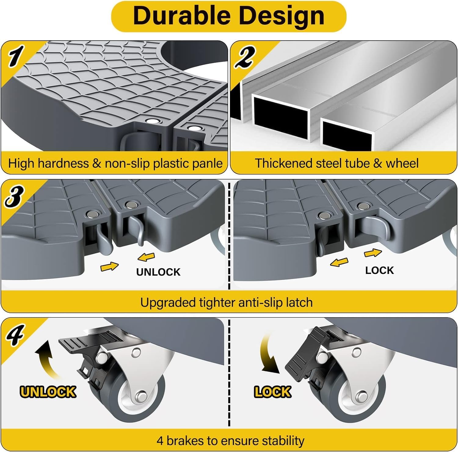 Thumbnail 3 de WELDUN Heavy Duty Plant Caddy with Wheels (Adjustable 40–57 cm) – Lockable Caster Plant Stand, Grey, 1 Pack