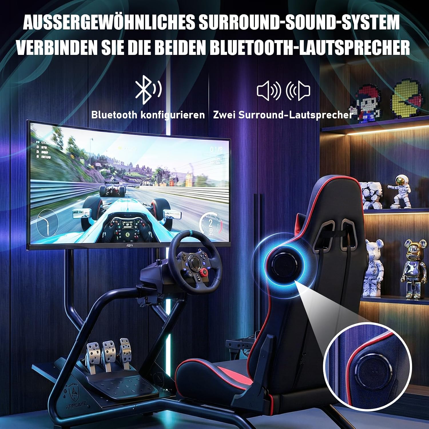 Detalle 2 de GTPLAYER Simulator Cockpit: Lenkradständer, 3D-Stereosounds, Monitorhalterung und mehr