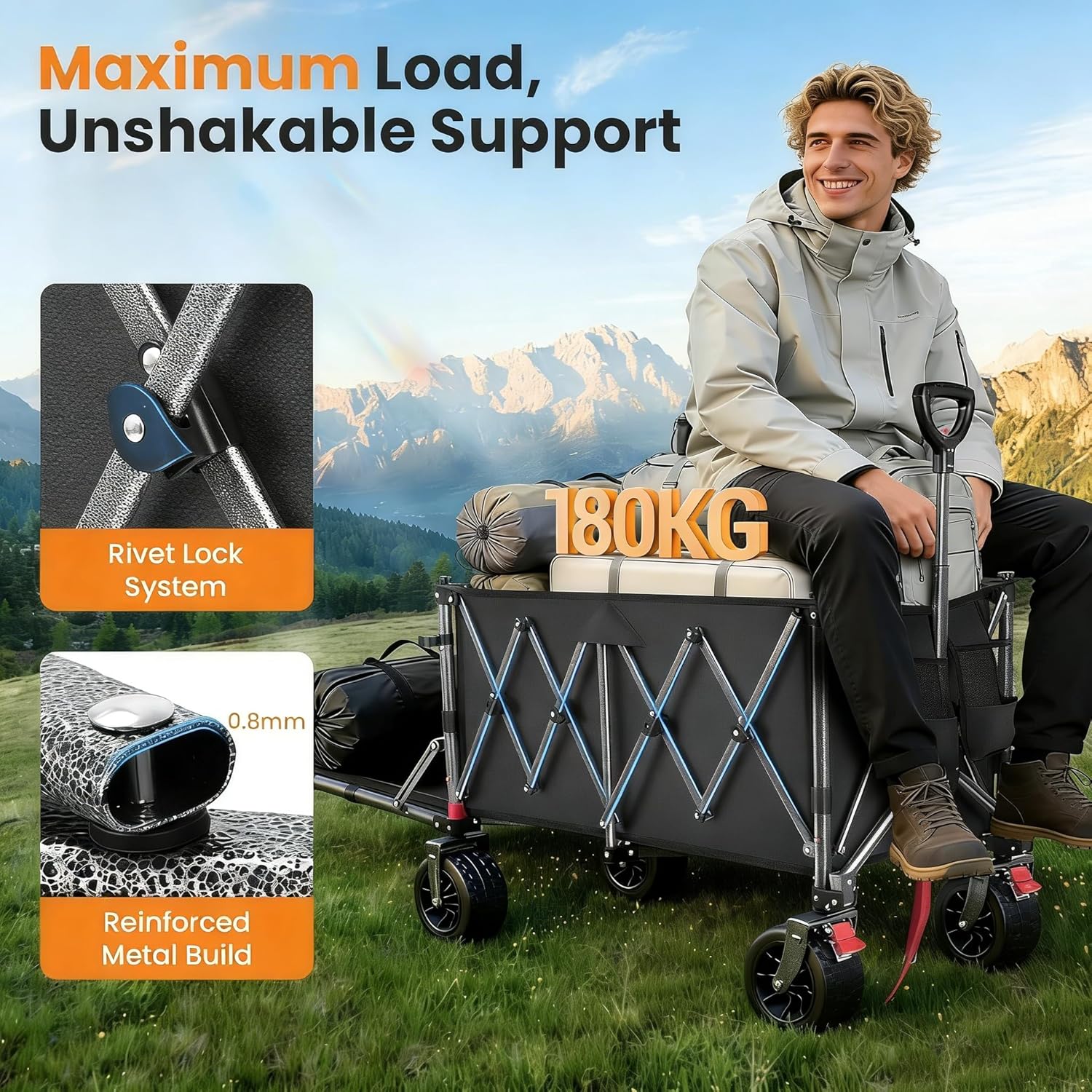 Thumbnail 1 de YEAUPE PRO 300L Festival Trolley on Wheels (Foldable Heavy Duty Camping Cart) – Rear-Opening Design