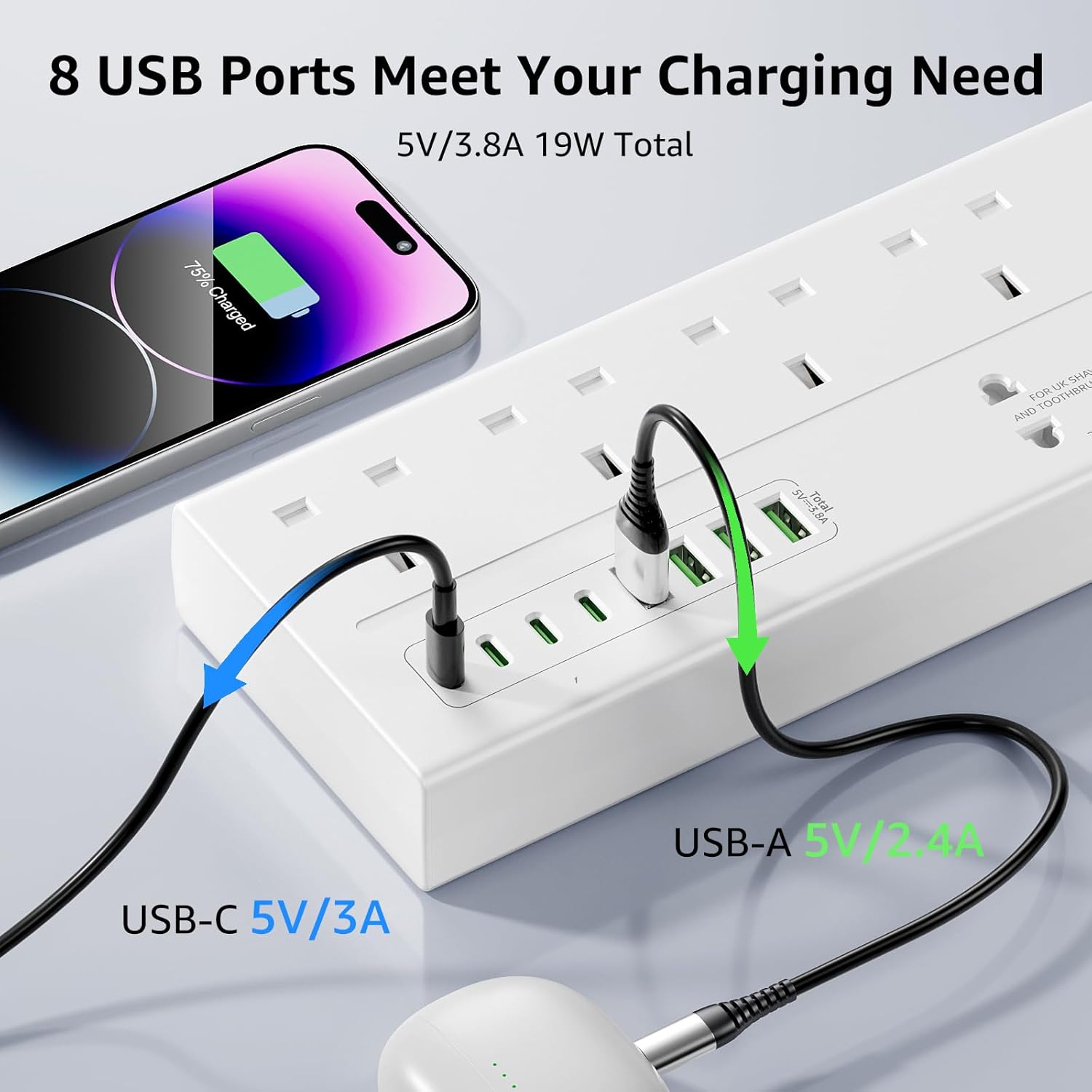 Thumbnail 3 de VoltFlow 4‑Way USB Extension Lead 1.8m