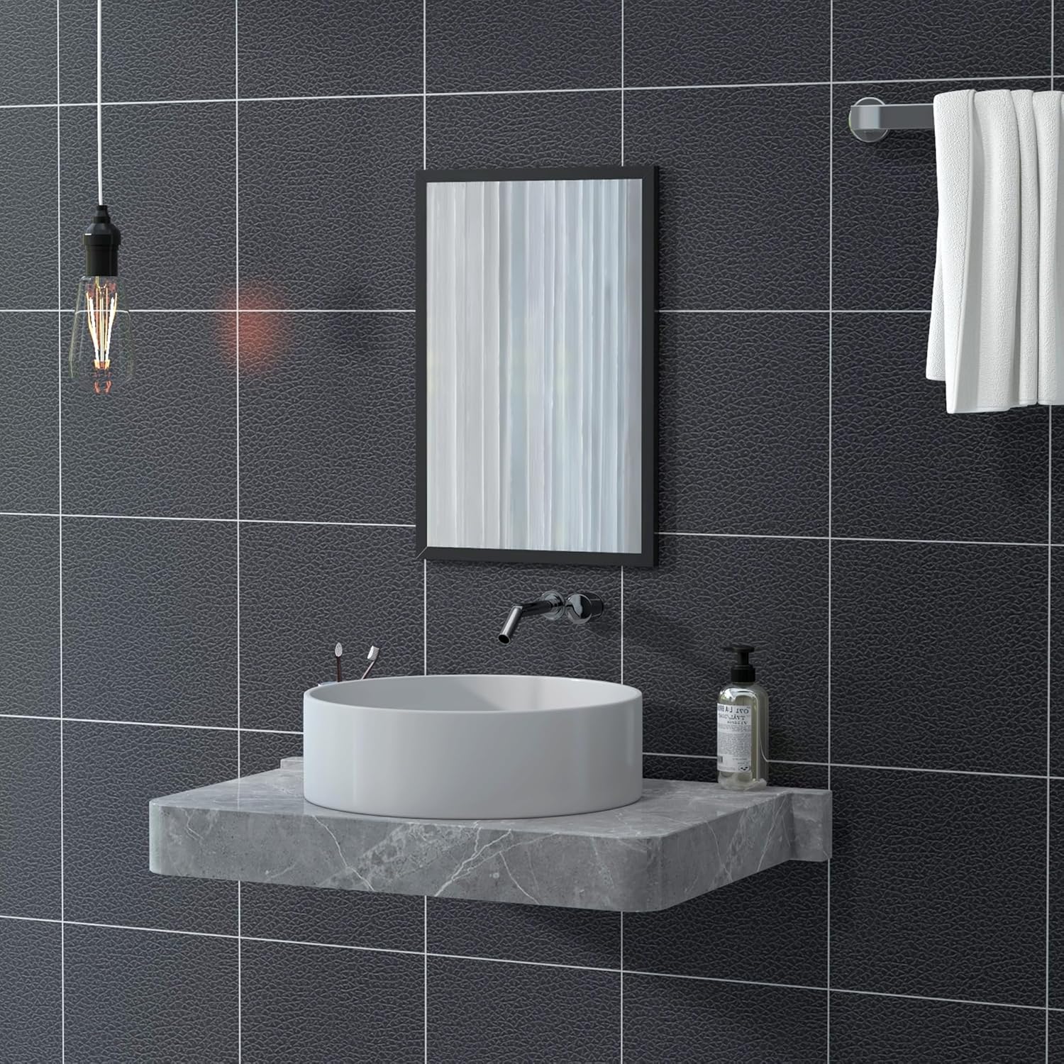 Detalle 2 de HOMCOM Miroir mural rectangulaire 60 x 40 cm – Cadre noir en MDF, idéal salle de bain, salon ou chambre