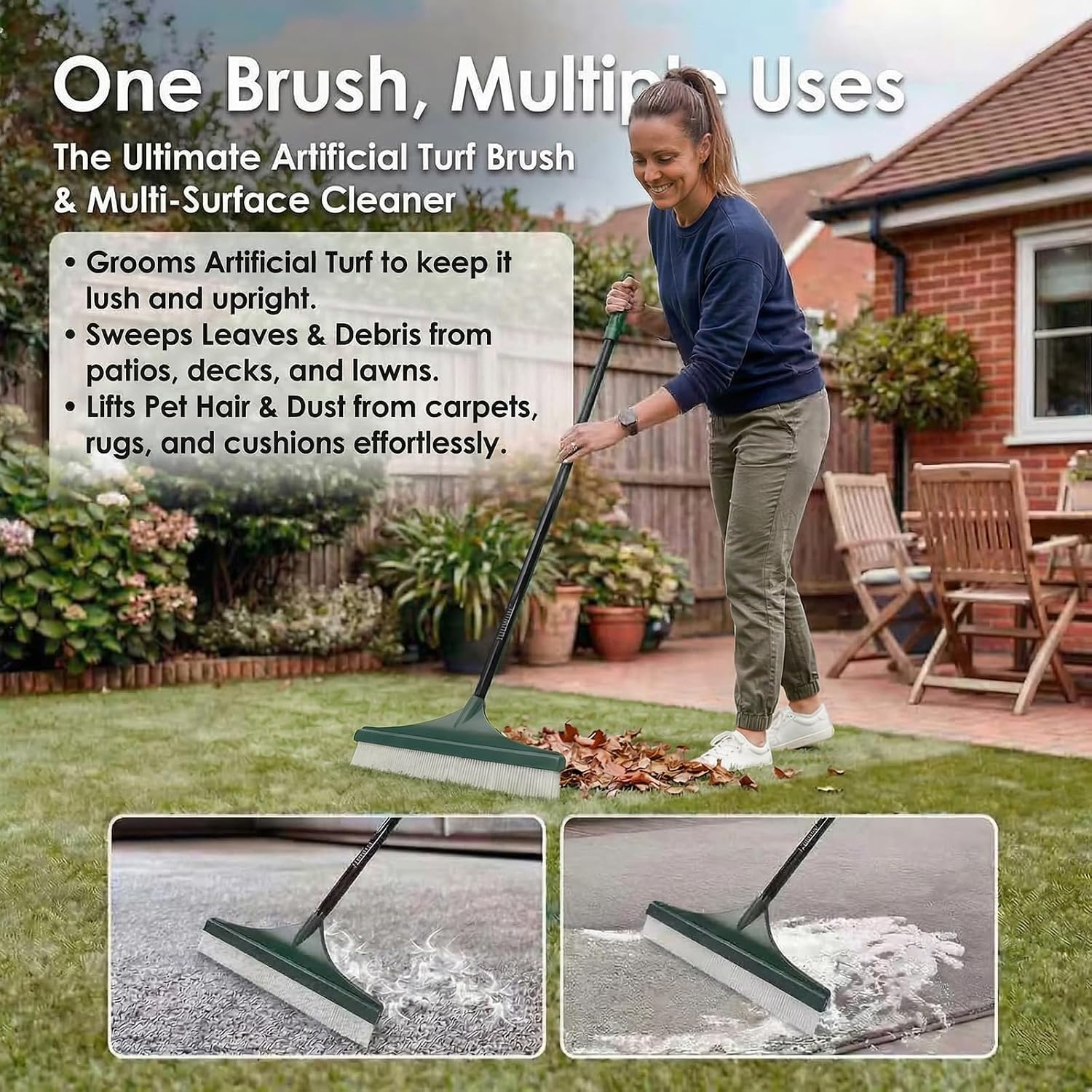 Thumbnail 2 de Fuuwuu Artificial Grass Brush with Long Handle — 140cm Turf Rake for Debris, Pet Hair and Cleaning