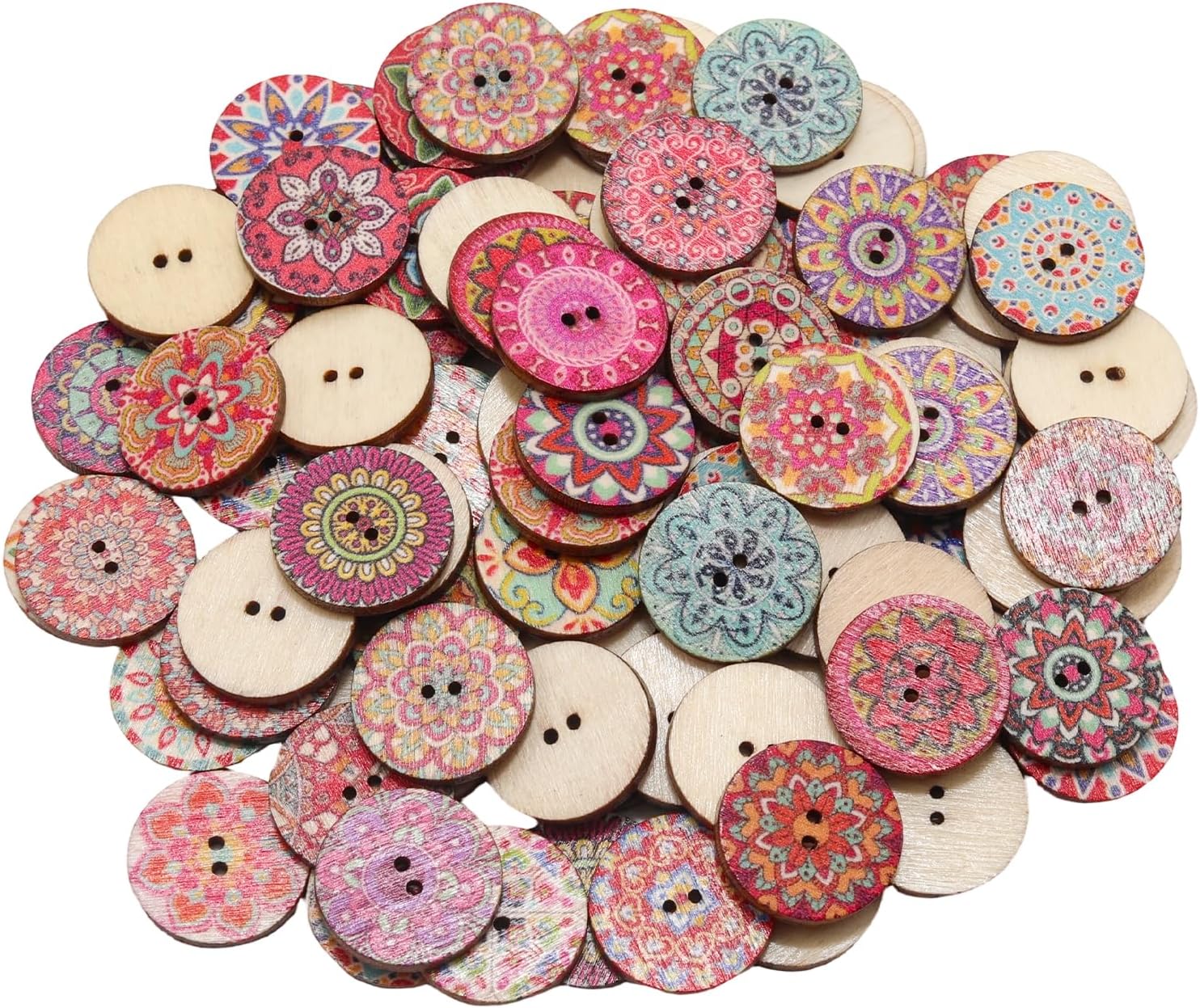 Detalle de Funstreet European Style 1 Wood Buttons, 100 Assorted 3/4-Inch, 2-Hole Set