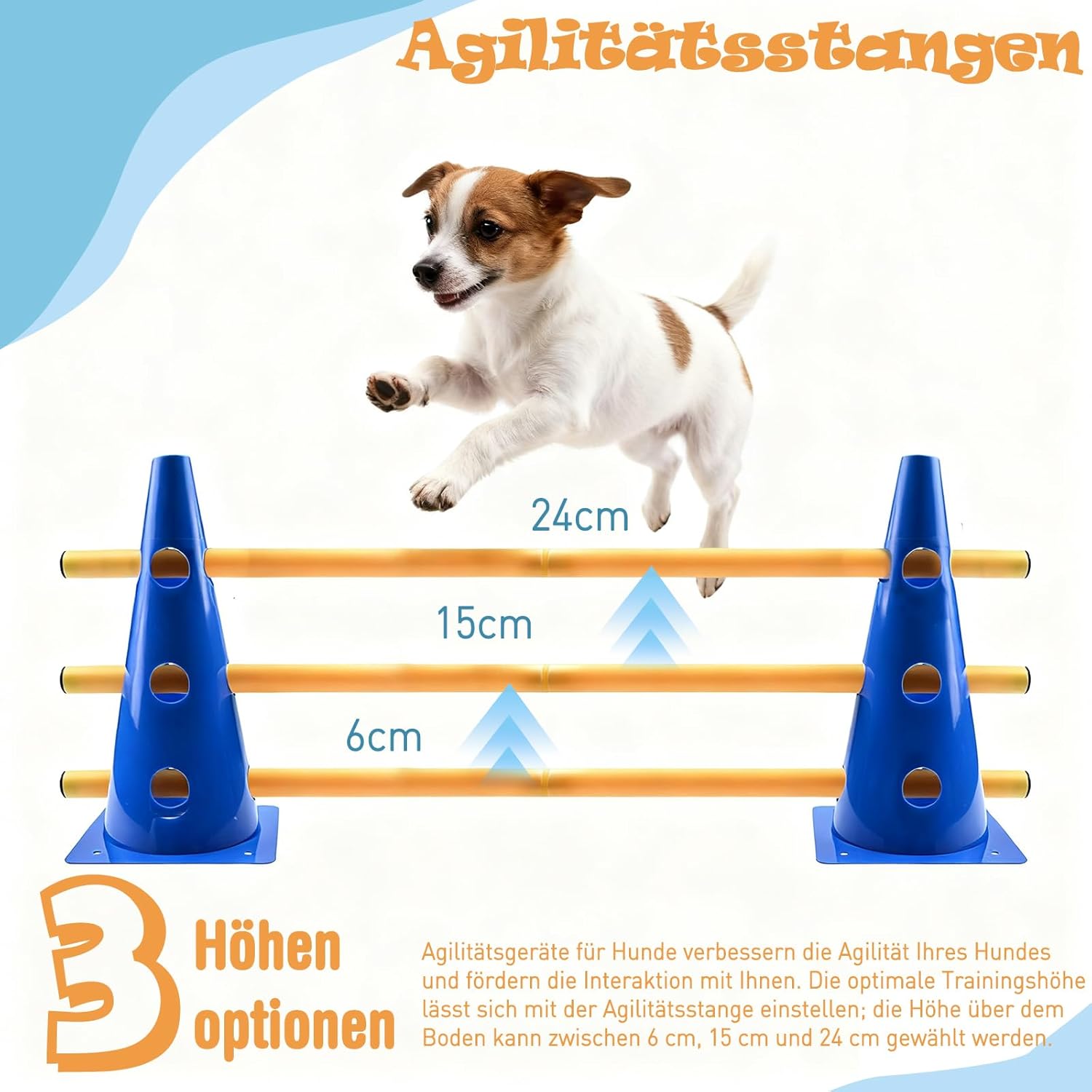 Detalle de Zazafolora Agility Set Hunde Groß: Cavaletti & Hindernisse für Hundetraining – 32 cm Höhe, 8 Stangen, 8 Kegel