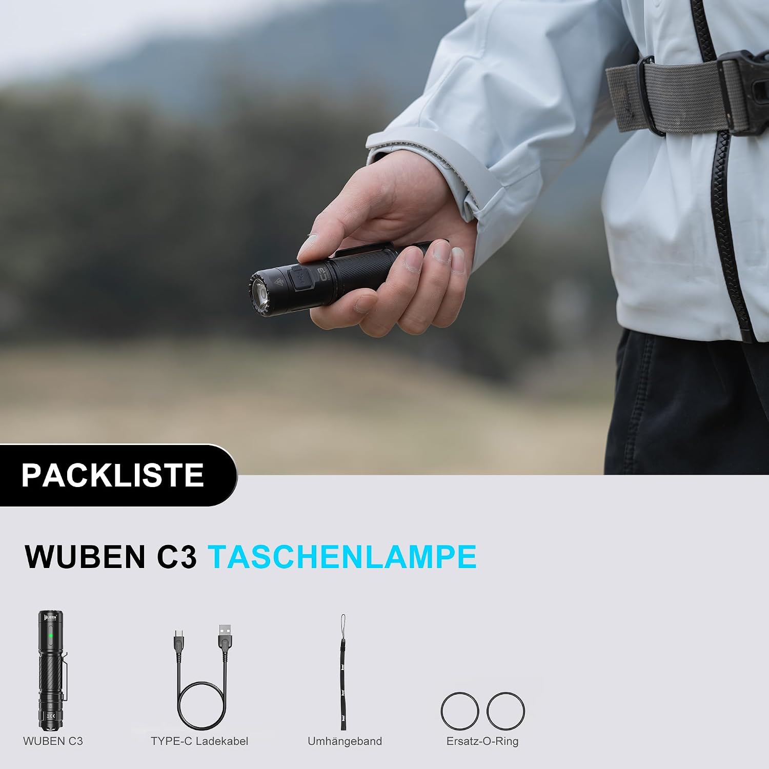 Thumbnail 6 de WUBEN C3 LED Taschenlampe (1200 Lumen) – USB-C aufladbar, IP68, 6 Modi