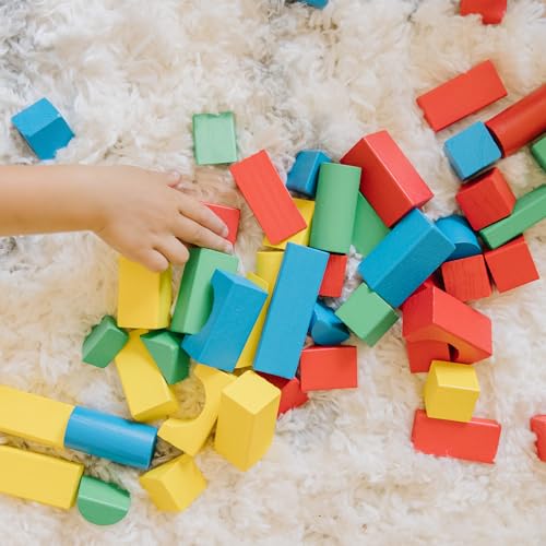 Detalle de Melissa & Doug Wooden Building Blocks, 100-Piece Set with 4 Colors and 9 Shapes
