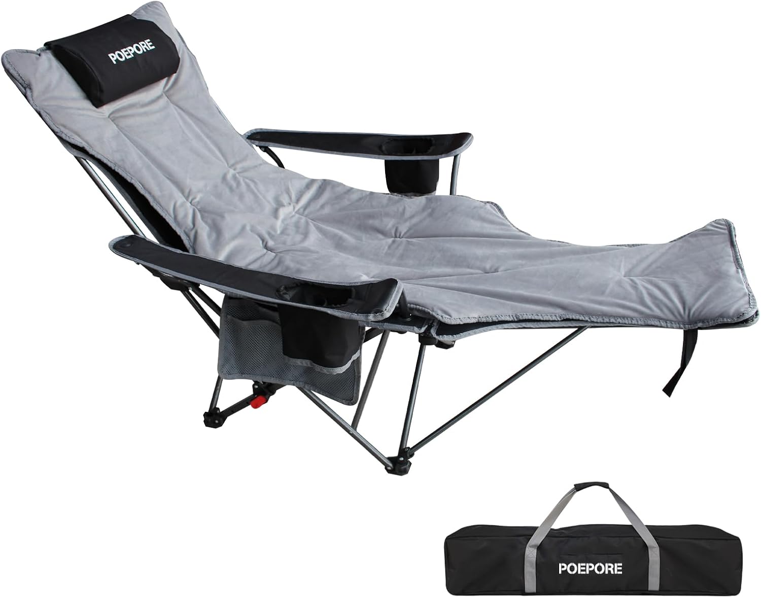 Detalle de POEPORE Reclining Camping Chair 4-Position with Foot Rest – Deluxe Folding Lounger