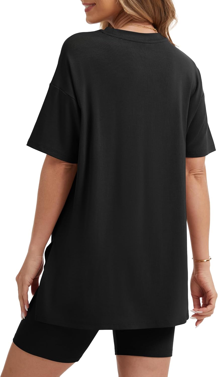 Detalle de RUBZOOF Women's 2-Piece Lounge Sets (Oversized Shirt & Biker Shorts) for Summer Travel