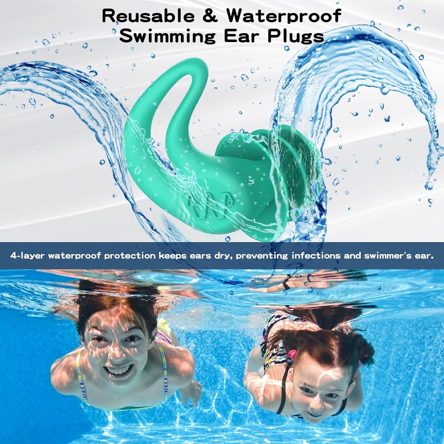 Thumbnail 2 de Swimming Ear Plugs - 4 Pairs Silicone Waterproof Ear Plugs for Surfing, Showering and Water Sports (Adults and Kids)