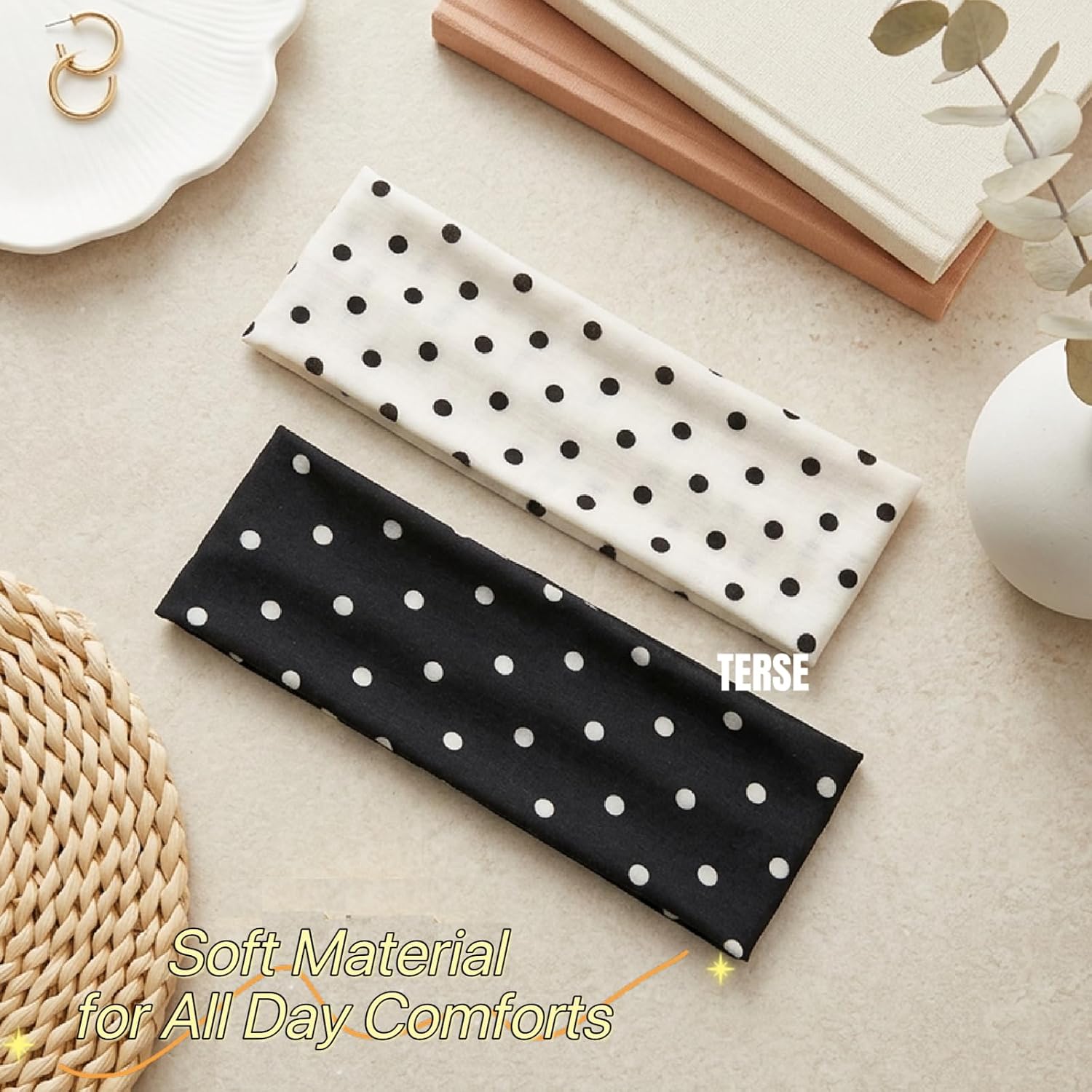 Detalle 2 de TERSE Polka Dot Headbands for Women — 6-Pack Polka Dot Hair Bands