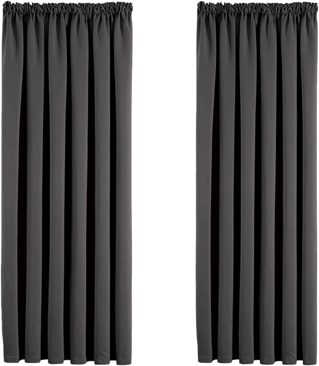 Detalle de Aspire Homeware Grey Blackout Pencil Pleat Curtains (2 Panels) – 66x54 inch, thermal insulated with tiebacks