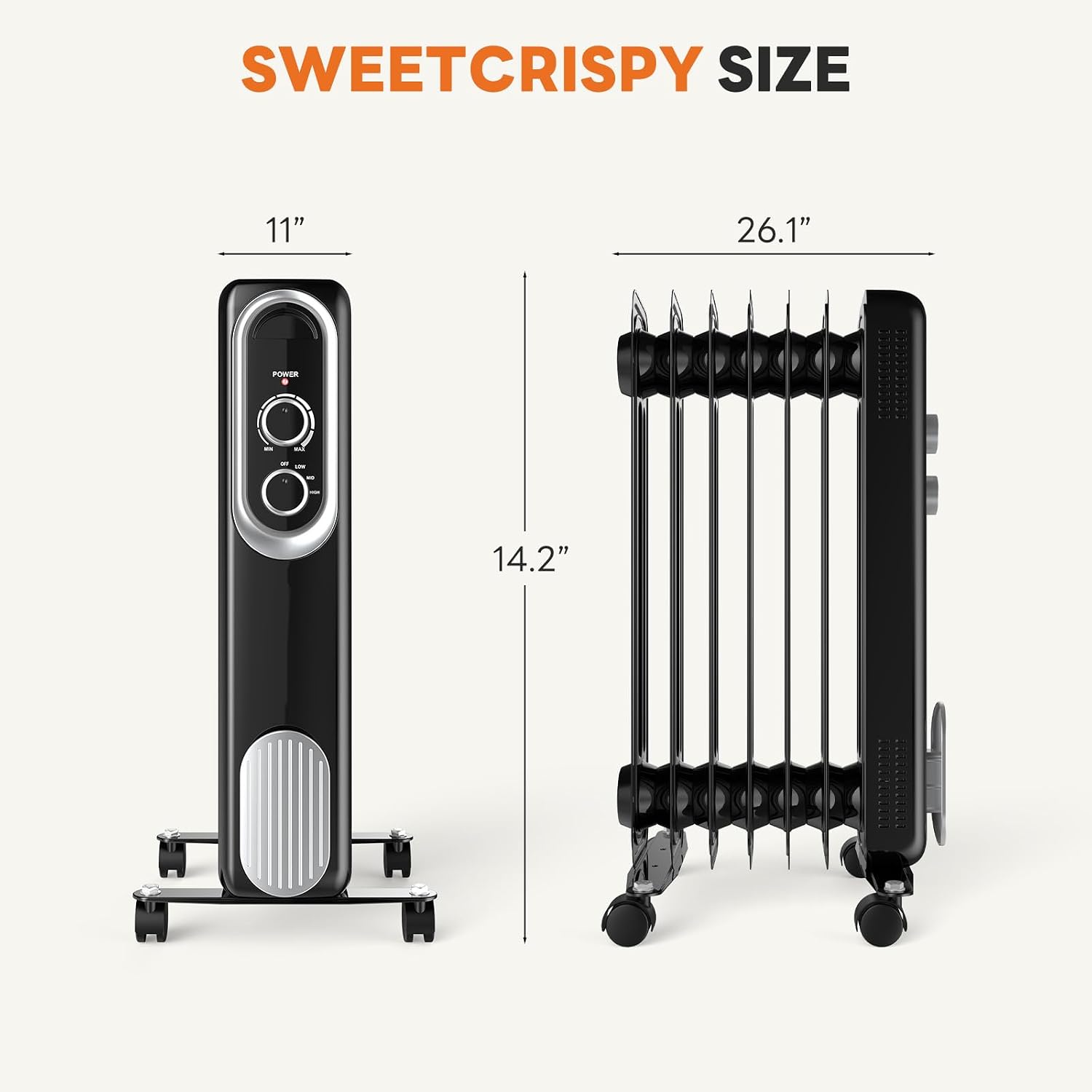 Thumbnail 1 de Sweetcrispy AH-QNQ1YT1-26BK Oil-Filled Radiator Heater, 1500W, Quiet