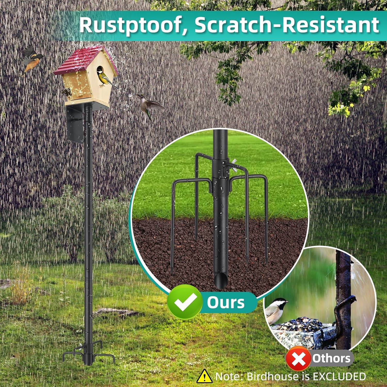 Thumbnail 5 de Bird Table Stand for Garden 150 cm: Heavy-Duty Outdoor Bird Feeder Pole with 5‑Prong Base