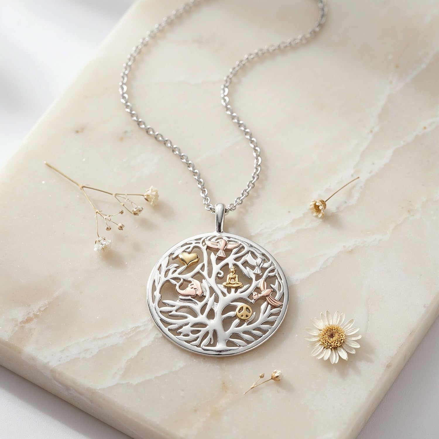 Detalle de Engelsrufer Damen Halskette aus Sterling Silber mit Lebensbaum Anhänger – verstellbar 45–50 cm, nickelfrei