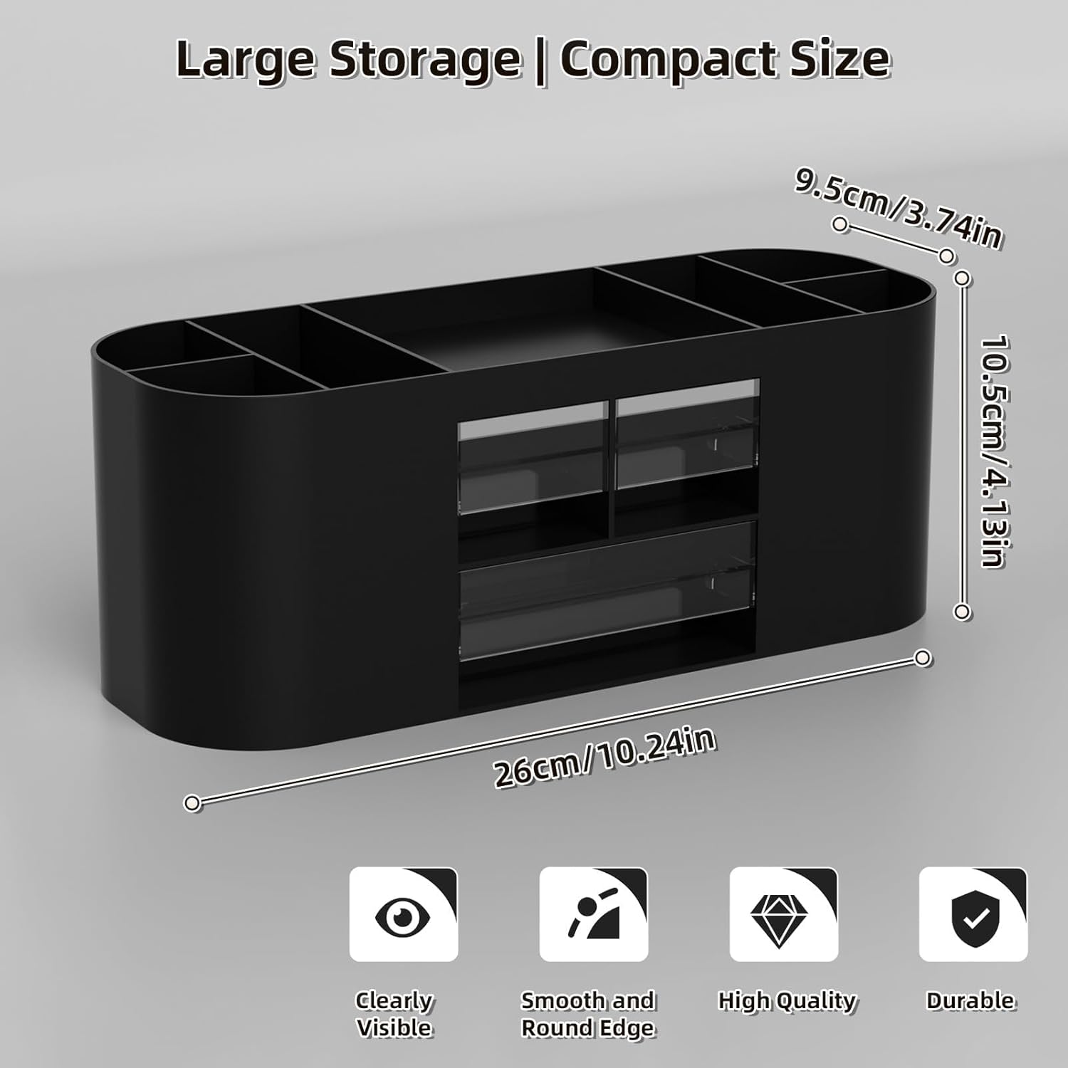 Thumbnail 6 de Marbrasse Schreibtisch Organizer mit 3 Schubladen und 7 Fächern – Vielseitiger Stiftehalter aus PS, Schwarz