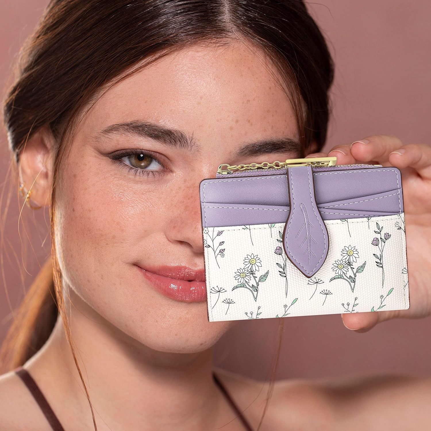 Detalle de Farcauo Damen-Portemonnaie Mini mit Blumen-Design, Ausweisfach & Kartenhüllen